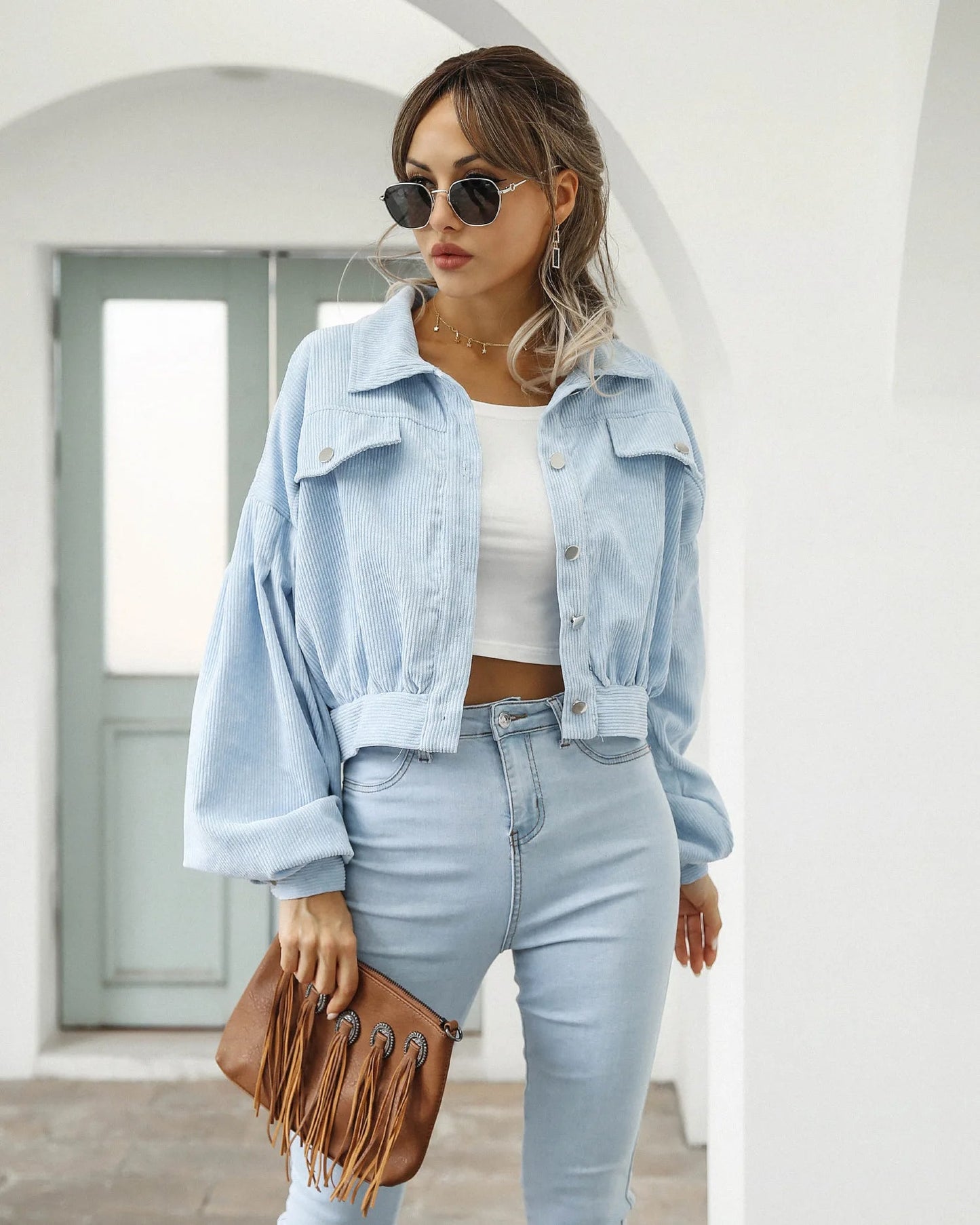 Velour Corduroy Cropped Jacket