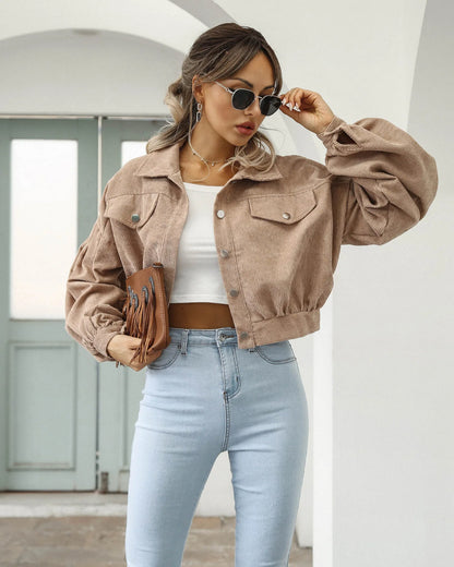 Velour Corduroy Cropped Jacket