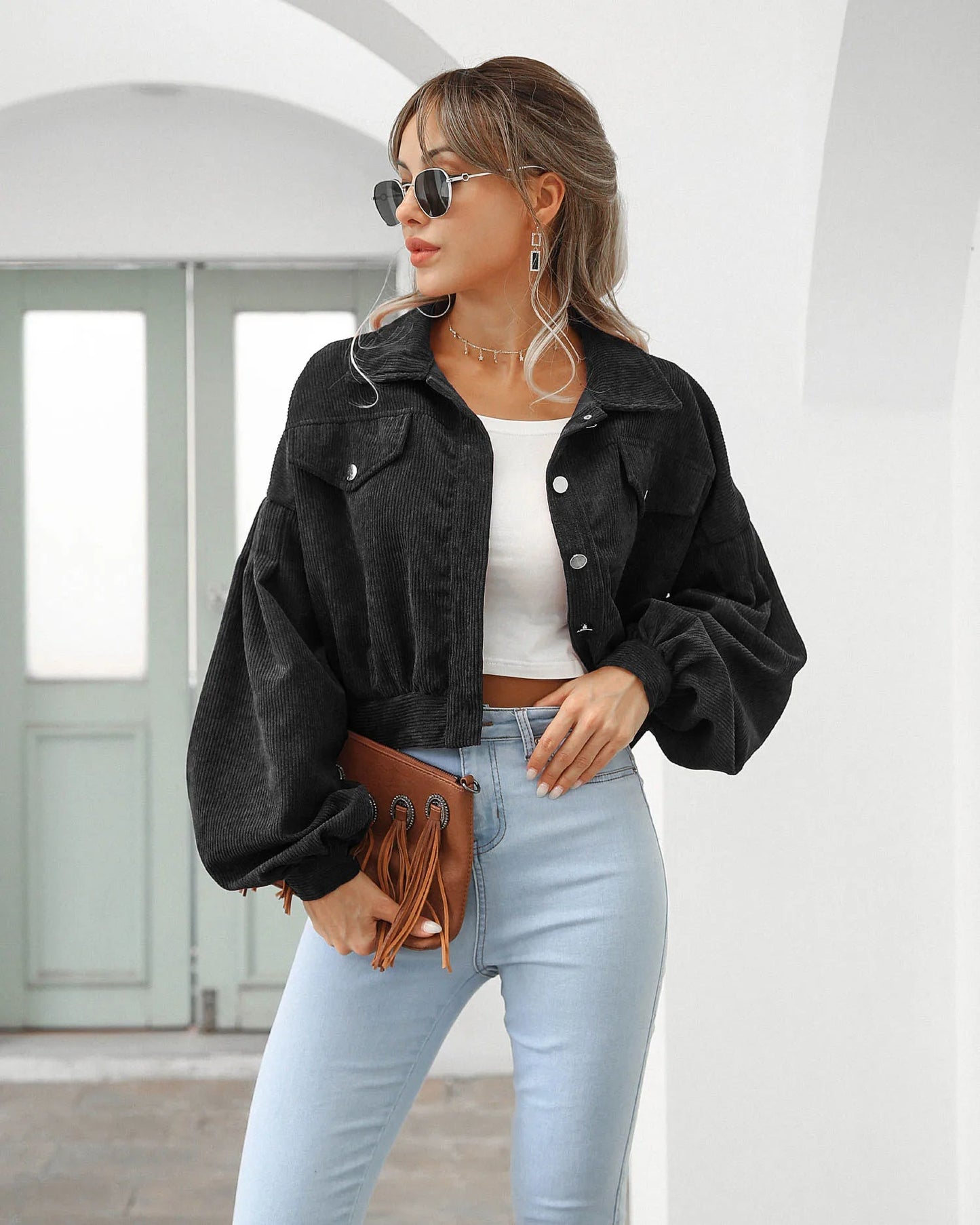 Velour Corduroy Cropped Jacket