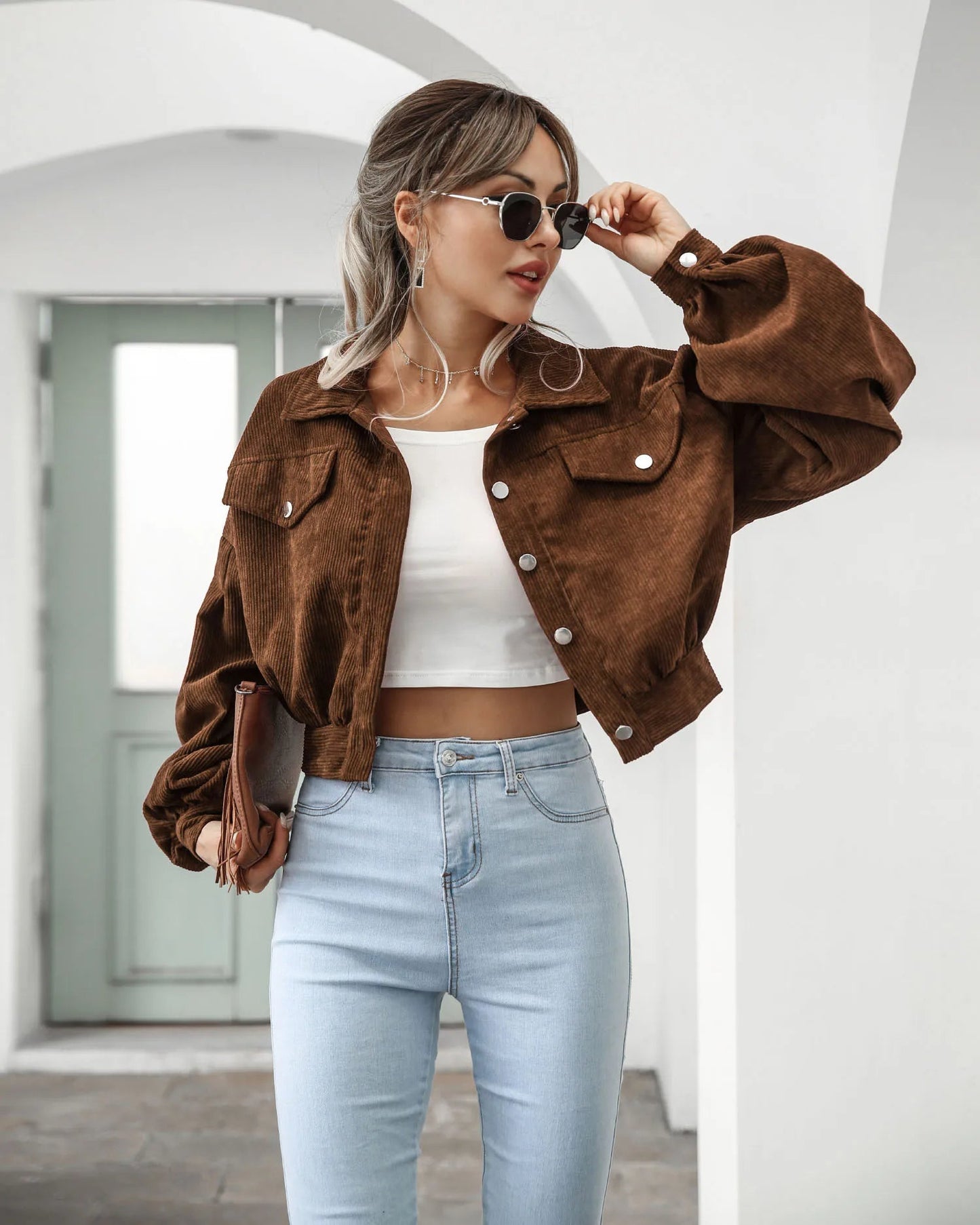 Velour Corduroy Cropped Jacket