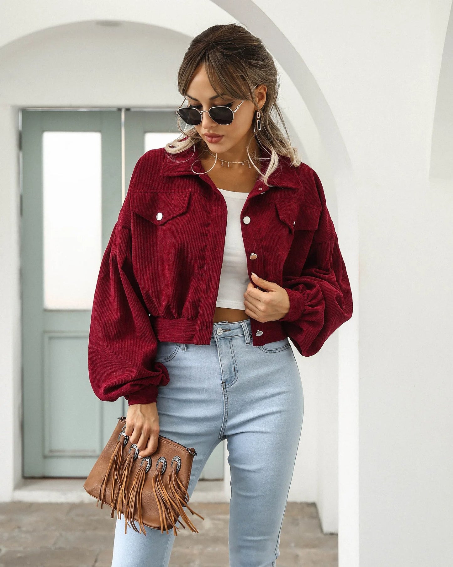 Velour Corduroy Cropped Jacket