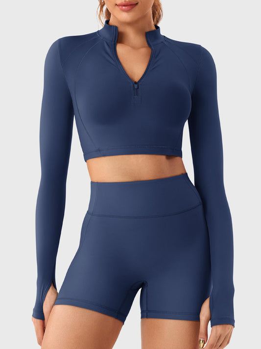 Monvé Clementine Half Zip Crop Top Shorts Sets